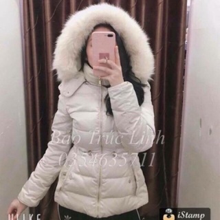 Áo phao mũ lông thắt eo