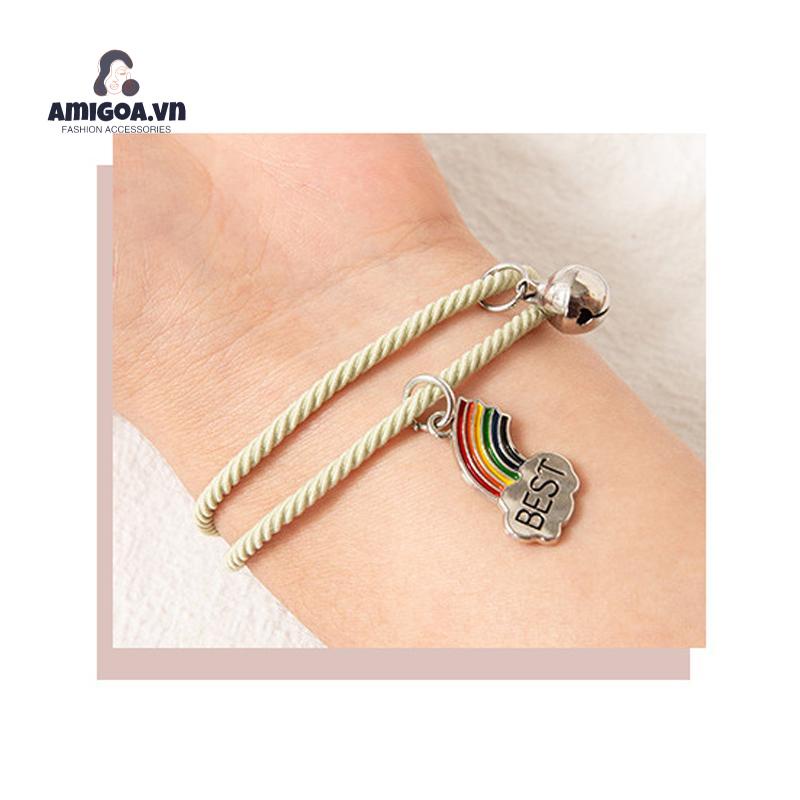 ✨✨Cặp vòng tay dây bện mặt hình cầu vồng bằng hợp kim tùy chỉnh thời trang cho cặp đôi bạn thân