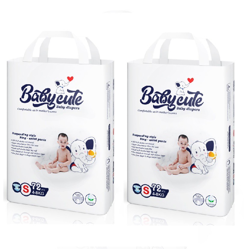 COMBO 2 BỊCH Bỉm Quần/Dán Baby Cute Đạt Tiêu Chuẩn Châu Âu (S72/M52/L46/XL46/XXL44)