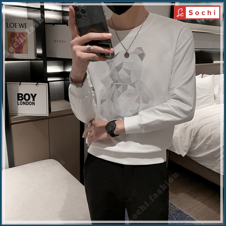 Áo thu đông Hàn Quốc, áo nam sweater cổ tròn mịn đẹp giữ nhiệt in Gấu Xếp mã SW81.2 | BigBuy360 - bigbuy360.vn