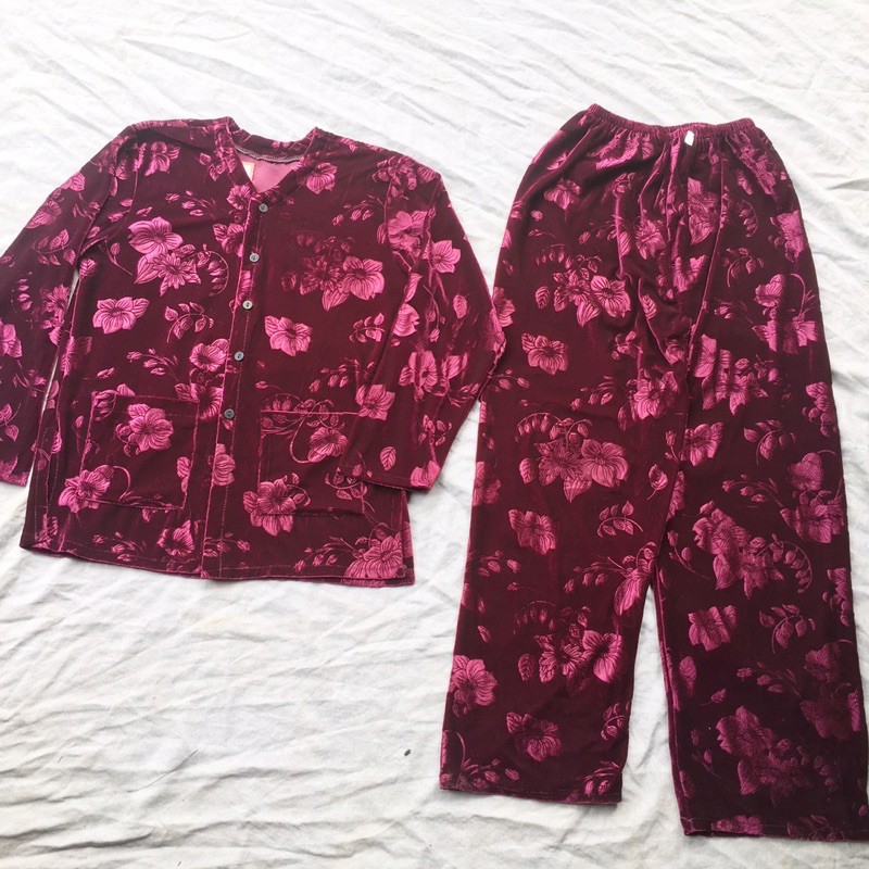 Bộ Bà già túi Nhung hoa nổi size 40-65)(Khách mua coi phần mô tả dùm shop nhé