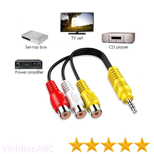 Dây Cáp Chuyển Đầu Jack 3.5 Đực Ra 3 Đầu RCA Cái Hoa Sen - D01