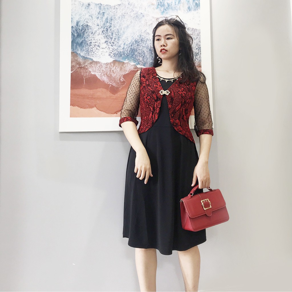 [Mã FAMAYFA2 giảm 10K đơn 50K] Đầm nữ trung niên hoa Ordin, Váy trung niên dáng xòe tay lửng MS70 | BigBuy360 - bigbuy360.vn