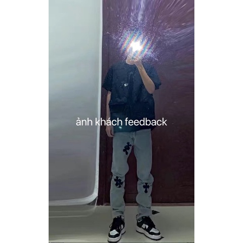 Quần bò chữ thập da gấu quần phối màu👖👖👖