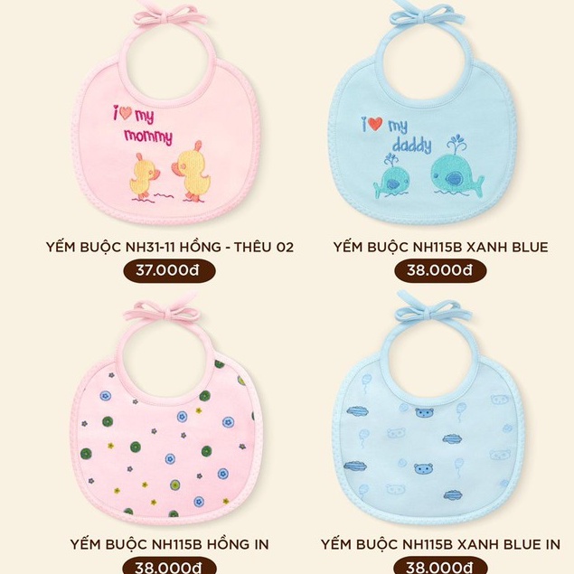 Yếm ăn Lullaby cotton cao cấp đính cúc, cột dây dễ dùng tiện ích cho bé trai bé gái NH97B NH116B