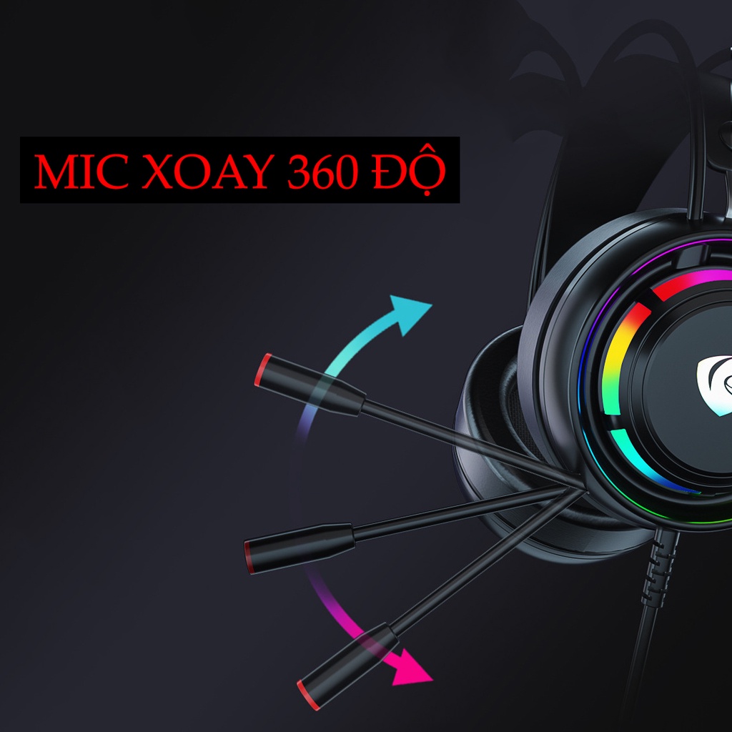 Tai Nghe Chụp Tai PC Chuyên Game Máy Tính K1 Super Gaming Giả Lập 7.1 USB LED RGB Chống Ồn, Tạp Âm, Siêu Bass