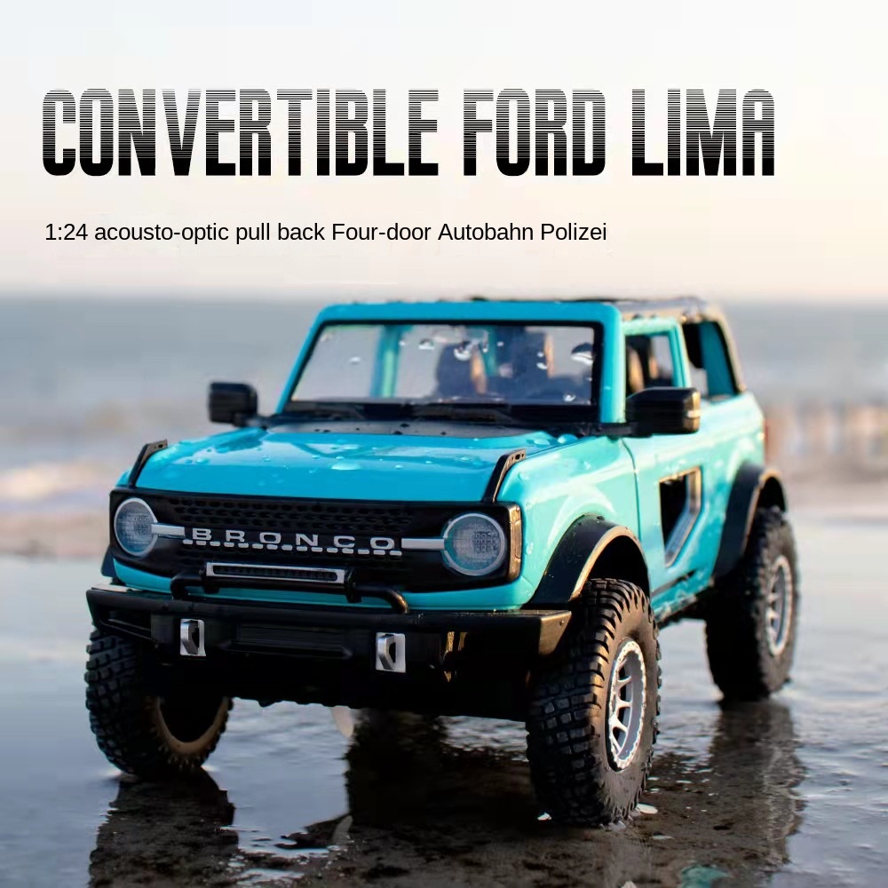 Simulation car 1:24 Ford Lema Bronc off-road alloy car acousto-optic return force model furnished with children’s toys (boxed)