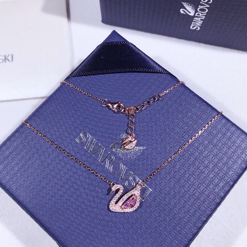 Swarovski Nhẫn Mạ Bạc 925 Đính Đá Hồng Hình Thiên Nga Xinh Xắn