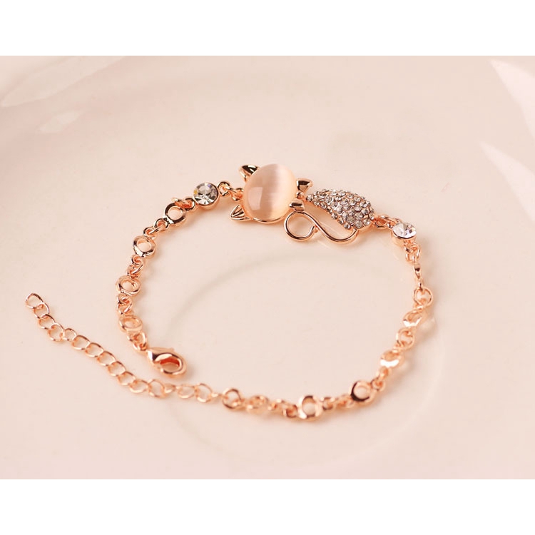 Vòng tay hình mèo đính đá zircon màu vàng hồng phổ biến dễ thương phù hợp làm quà tặng DIY cho nữ/bé gái