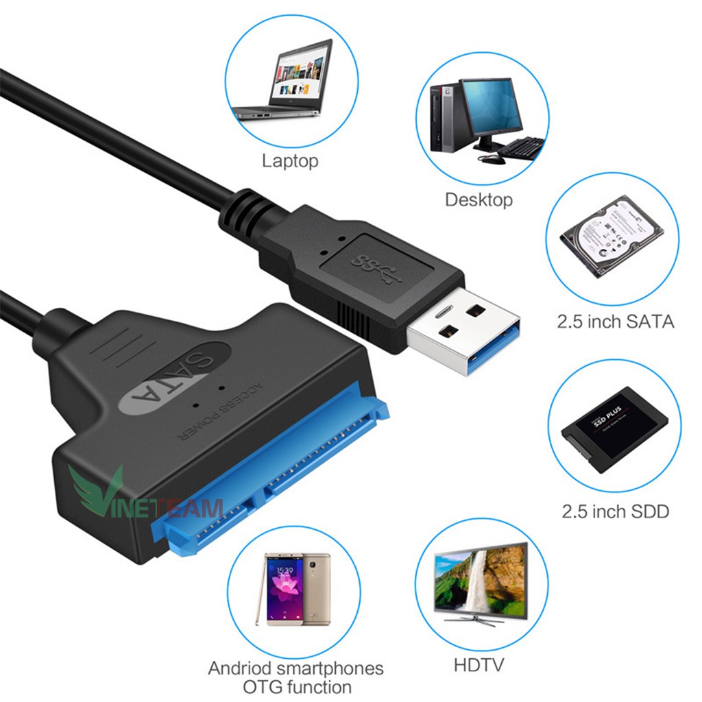 Cáp chuyển đổi kết nối Ổ Cứng HDD từ USB 2.0/ 3.0 sang Sata 22 Pin 2.5 inch -dc4306