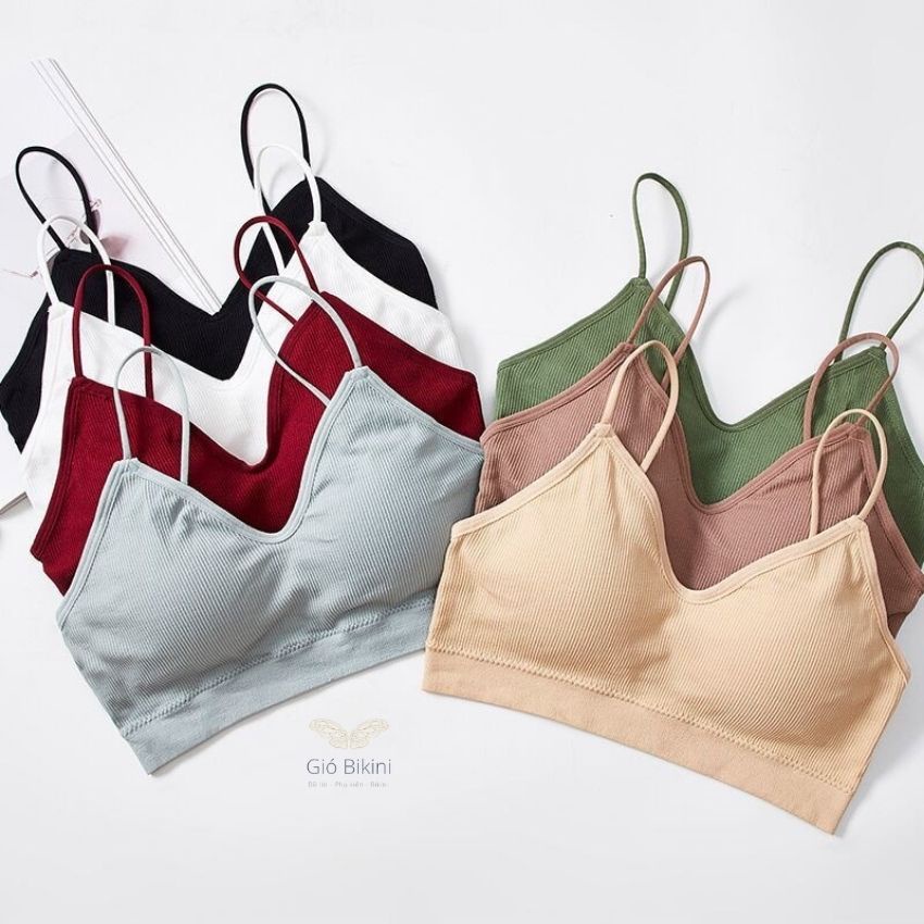 Áo Bra cotton gân màu trơn đơn giản. Áo croptop hai dây sợi bún thời trang, nhẹ nhàng, nữ tính