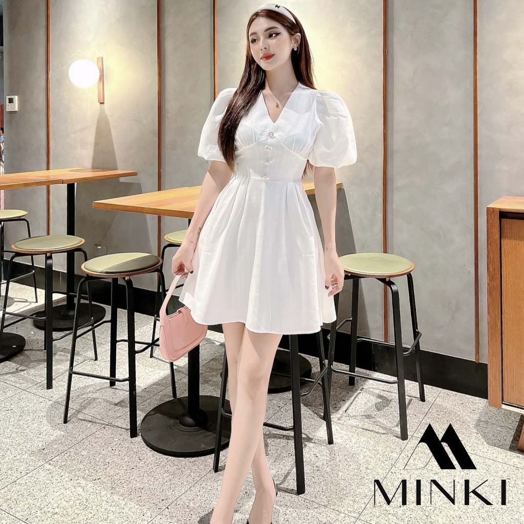 ĐẦM CÚC NGỌC TAY BỒNG - CHẤT LIỆU CAO CẤP - MÀU TRẮNG / NUDE / XANH / VÀNG