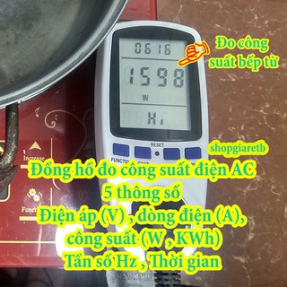Đồng hồ đo công suất tiêu thụ điện AC 220V 5 thông số V,A,W,HZ,h có pin lưu trữ