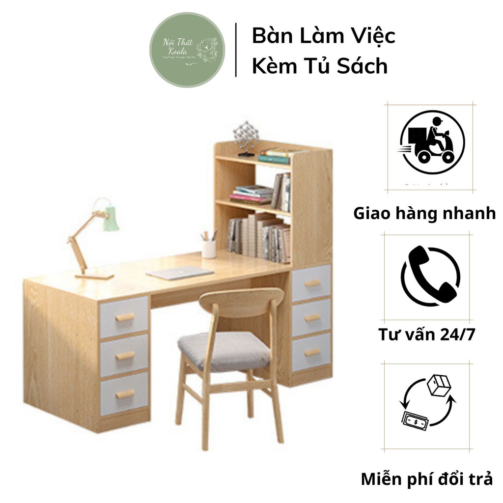 Bàn học giá rẻ Bàn làm việc Homexinh kết hợp giá sách,có ngăn kéo tiện lợi nhiều kệ nhiều ngăn kéo