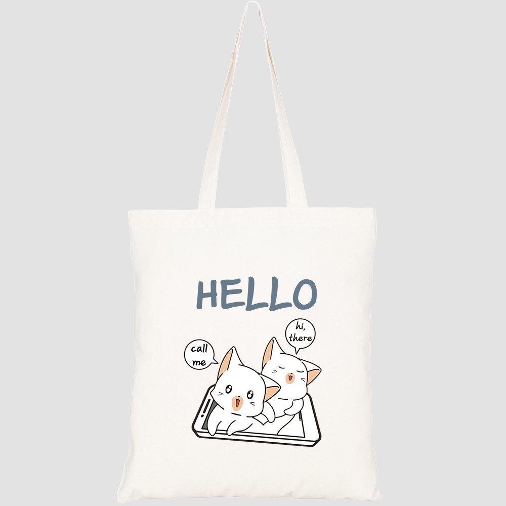 Túi vải tote canvas HTFashion in hình kawaii cats with technology smart phone HT158