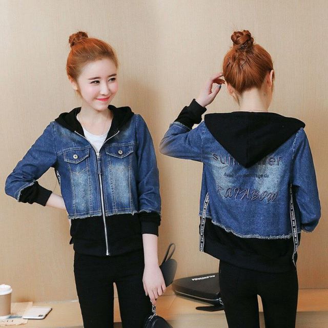 ÁO KHOÁC JEAN PHỐI THUN CÓ NÓN