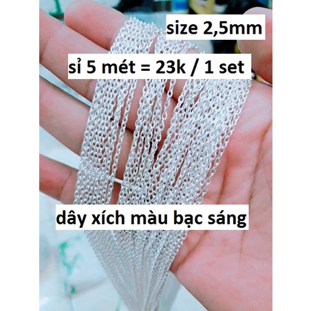 Dây xích trắng làm vòng tay 5 mét = 23k [ dây màu bạc sáng size 2,5mm ]