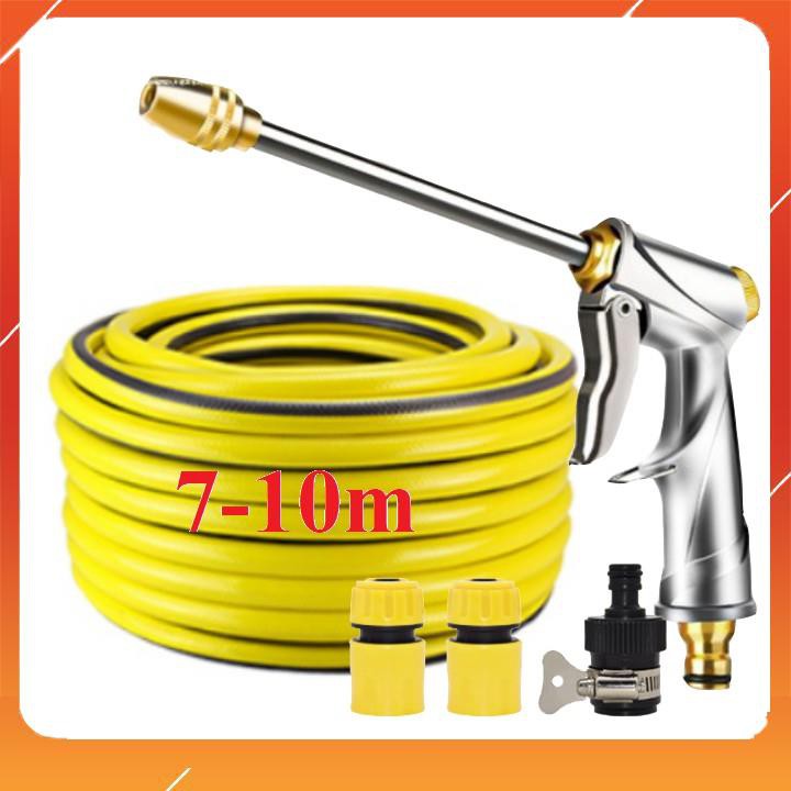 Bộ dây vòi xịt bơm nước tưới rửa ✔, tăng áp 3 lần, loại 7m, 10m 206701-2 đầu đồng, cút, nối đen