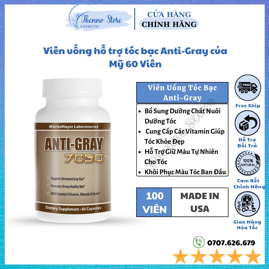 Viên uống hỗ trợ tóc bạc Anti-Gray của Mỹ 60 Viên ( Date 5/2023 )