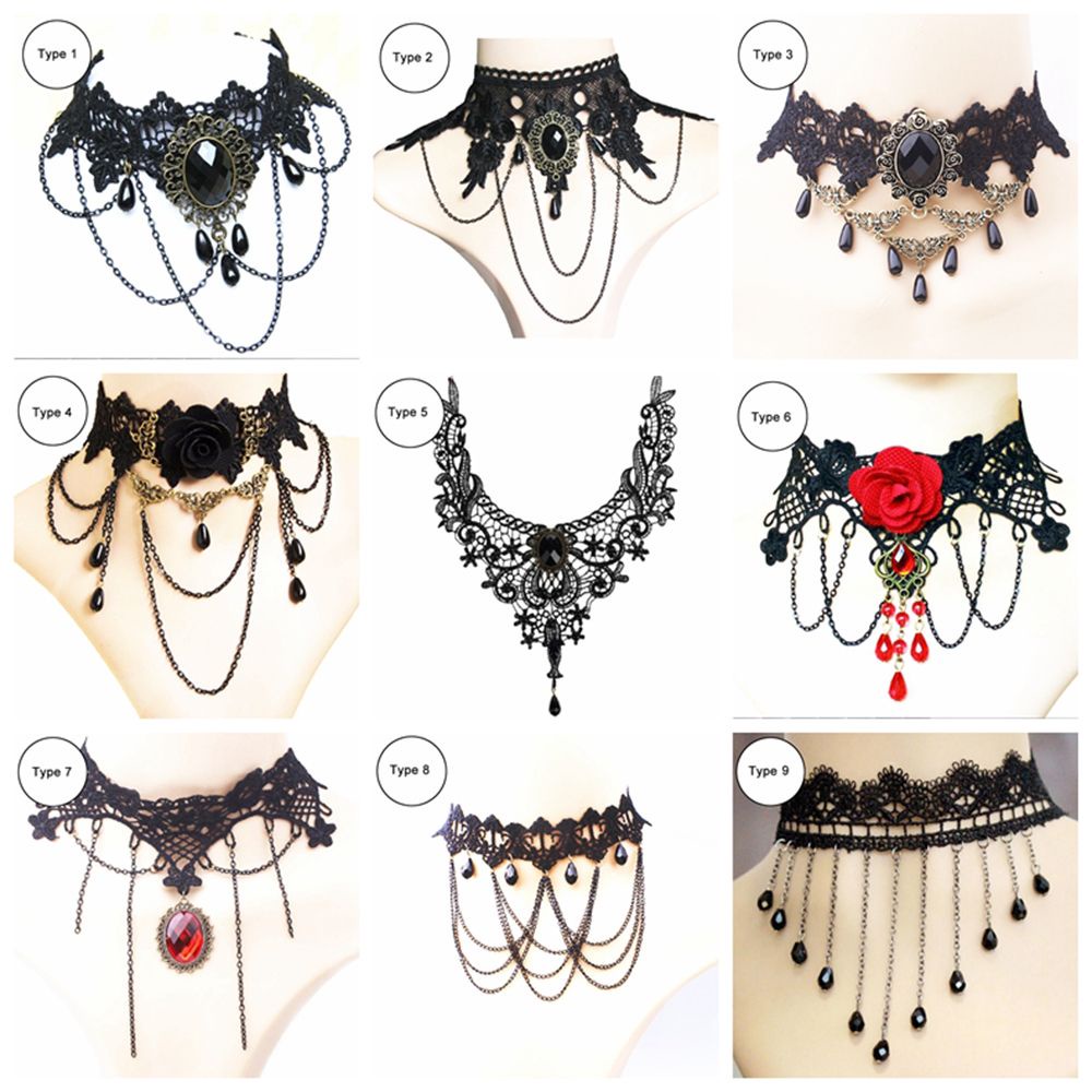 Vòng Cổ Choker Bằng Ren Màu Đen Xỏ Hạt Phong Cách Steampunk Cổ Điển Gợi Cảm Cho Nữ