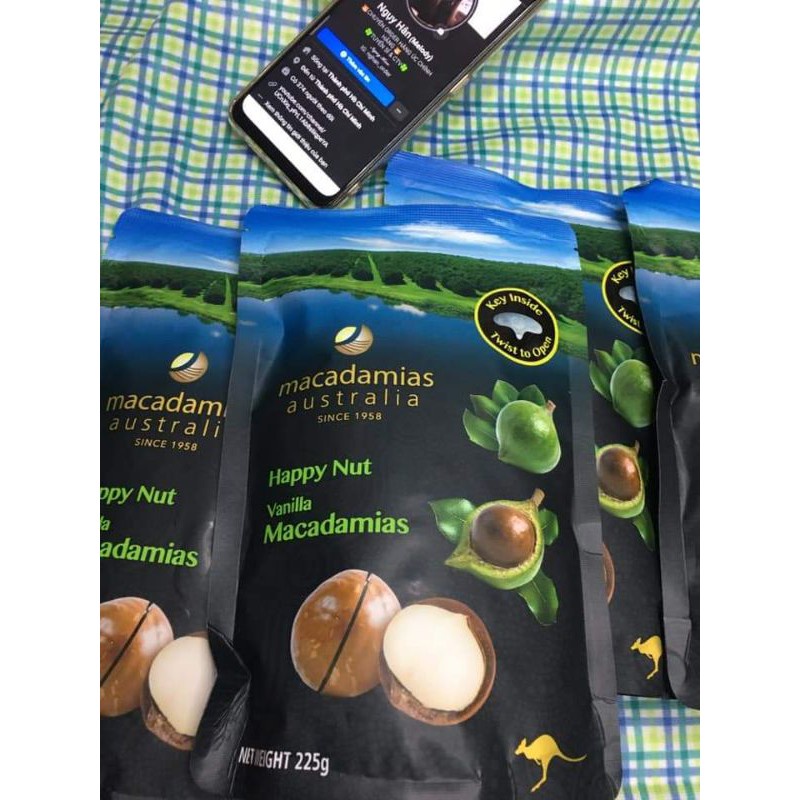 HẠT MẮC CA ÚC NGUYÊN VỎ VỊ VANI HAPPY NUT VANILLA MACADAMIAS TÚI 225G CHÍNH HÃNG - 9162