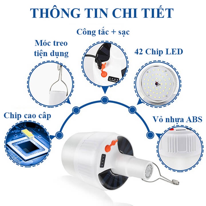 Đèn Led tích điện năng lượng mặt trời 100W, 5 chế độ sáng - Tặng kèm điều khiển từ xa