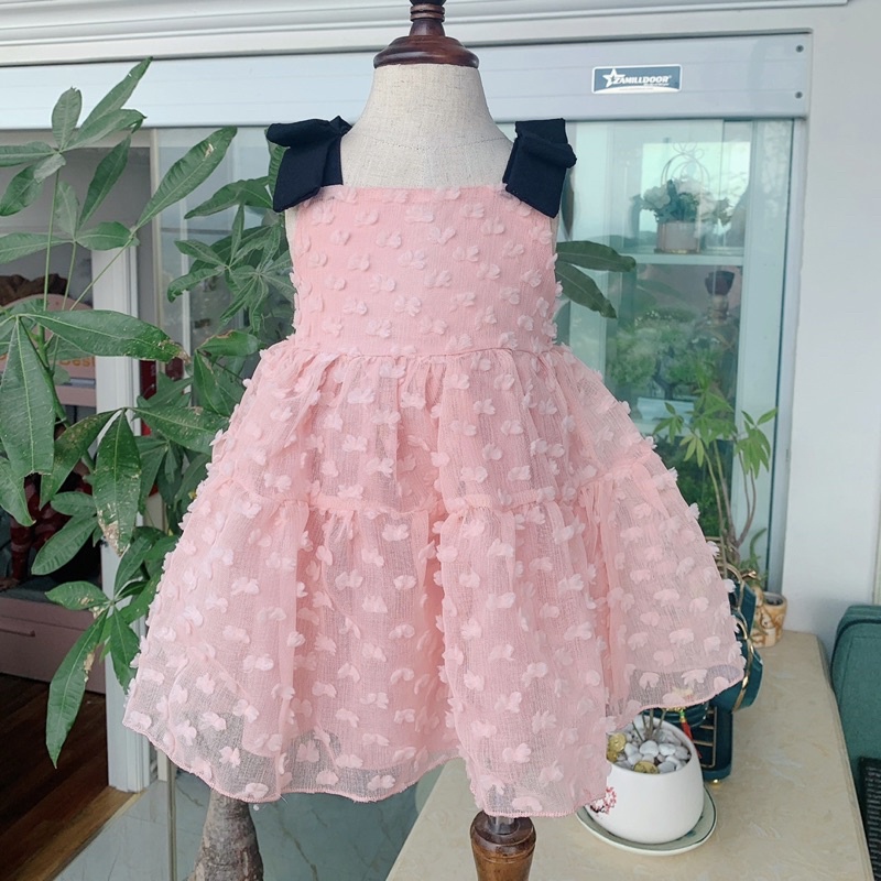 Váy 2 Dây Bé Gái 4 Đến 18kg, Đầm Bé Gái Chất Tơ Nổi Lót Lụa Mát Rượi [A238]