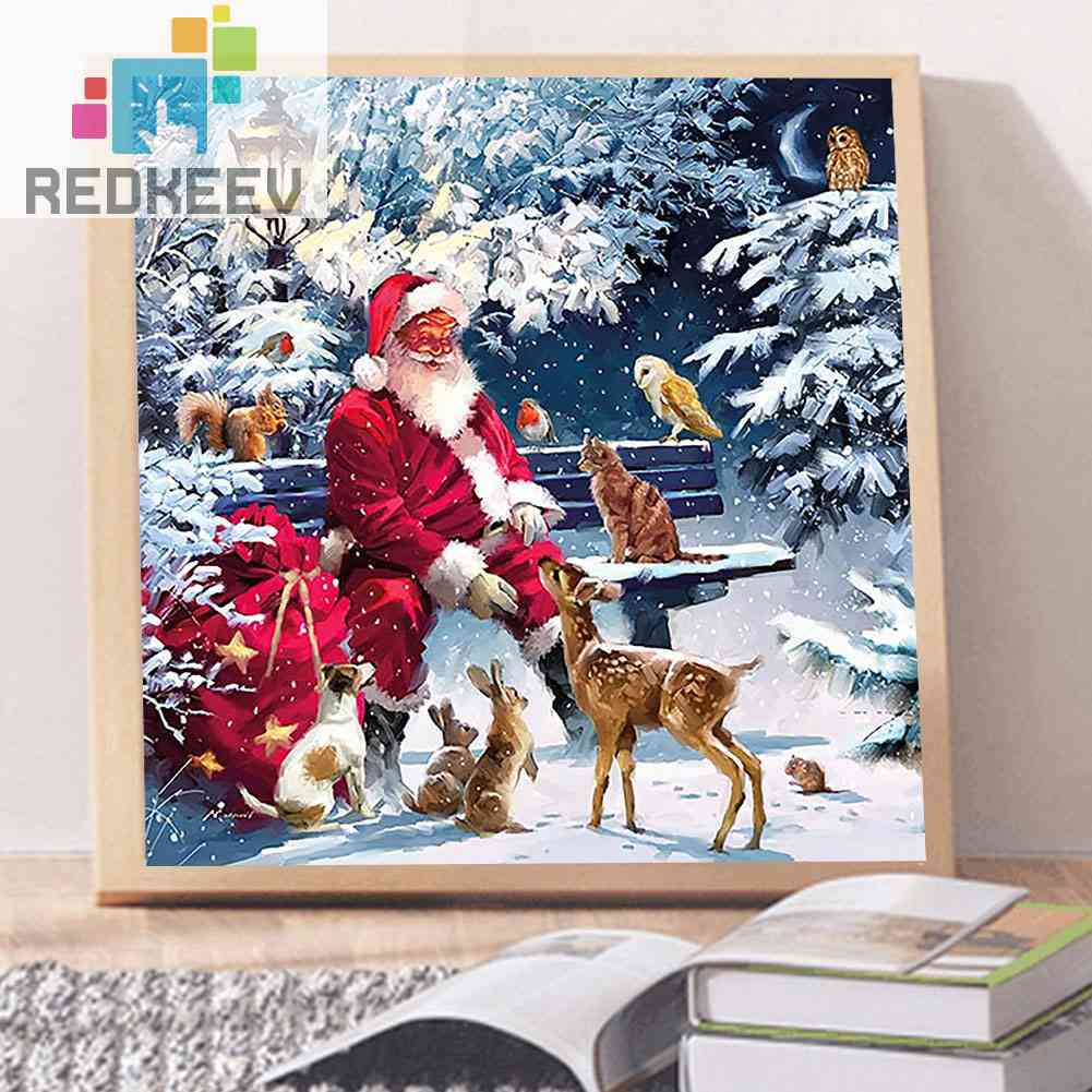 Bộ Tranh Đính Đá Tự Làm Toàn Diện 5D DIY Hình Ông Già Noel Và Động Vật 5D