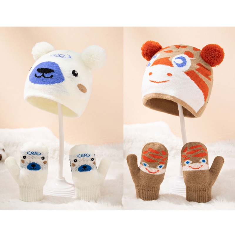 Set Mũ Beanie Dệt Kim Mềm Mại Giữ Ấm Mùa Đông Cho Bé Sơ Sinh