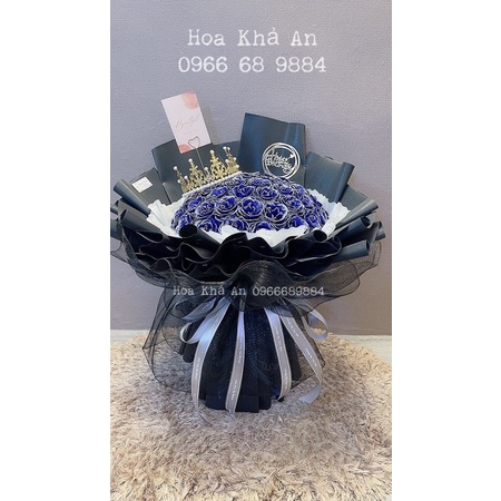 [Màu độc hiếm] Hoa nhũ 50bông xanh viền nhũ cực hiếm có. Tặng vương miện và Full phụ kiện. Hoả Tốc