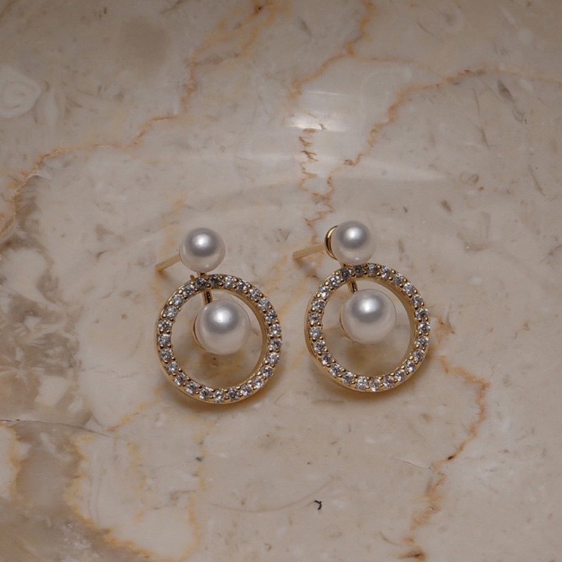 Bông tai vintage tròn ngọc