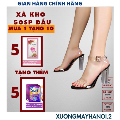 {ảnh thật} Dép cao gót , dép sandal quai trong đế đen cao từ 7 đến 9 cm đi cực êm, XUONGMAYHANOI.2