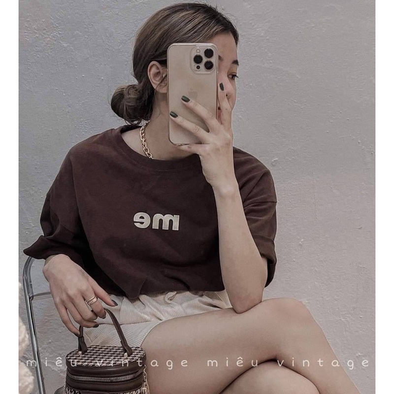 Áo thun nữ unisex tay lỡ form rộng cổ tròn in hình chữ