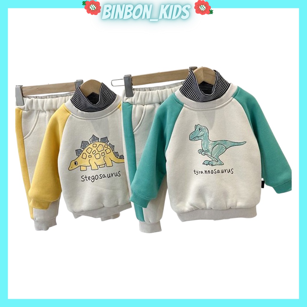 Bộ nỉ bông cho bé trai Mã KL01, đồ bộ bé trai chất nỉ bông In Hình Khủng Long cực yêu cho Bé Từ 6-27kg Binbon kids