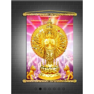 Tranh Liễn Phật Giáo - Tranh Thiên Thủ Thiên Nhãn , Chất liệu vải canvas  cao cấp - nẹp sáo gỗ- giá xưởng