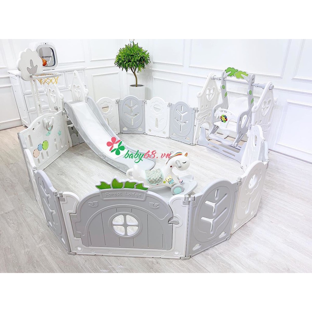 Quây cũi nhựa full set gấp gọn Cosi có nhạc ( Quây bóng, cầu trượt, xích đu, ngựa bập bênh, bóng rổ, thảm, 100 bóng )