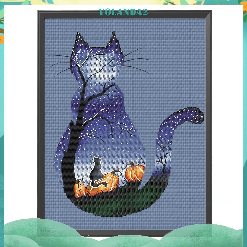 Set tranh thêu chữ thập hình mèo 11ct DIY