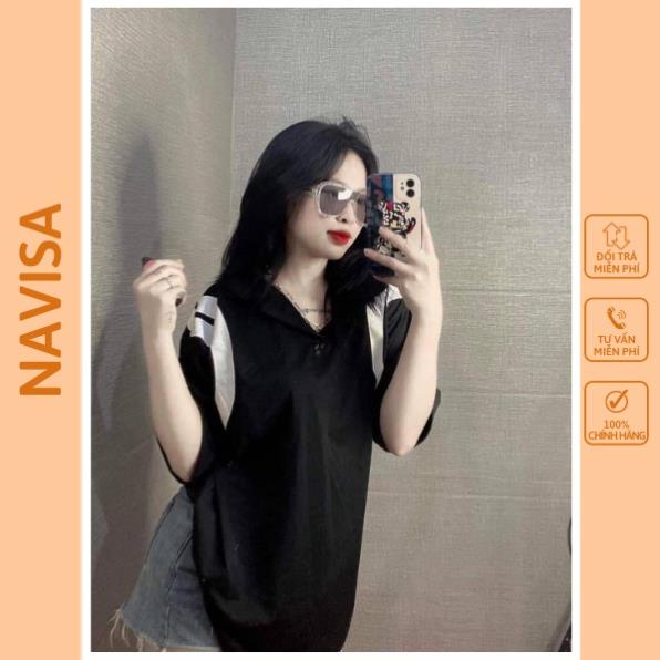 Áo thun nữ polo unisex tay lỡ form rộng freesize phối viền sọc vai CaMa Store AT302 ⚡