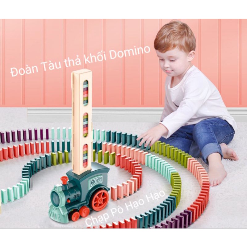 Đoàn tàu xe lửa DOMINO thả khối tự động, phát nhạc thông minh cho bé