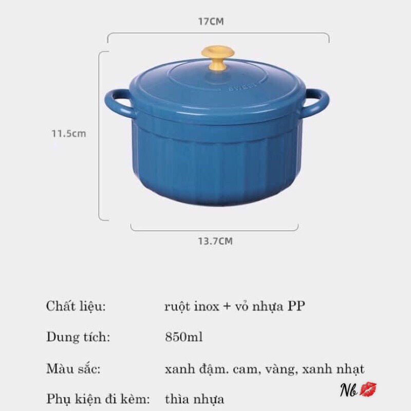 Bát úp mì - Bát ăn mì tôm inox Liastore 2 lớp cách nhiệt hình chiếc nồi có nắp đậy