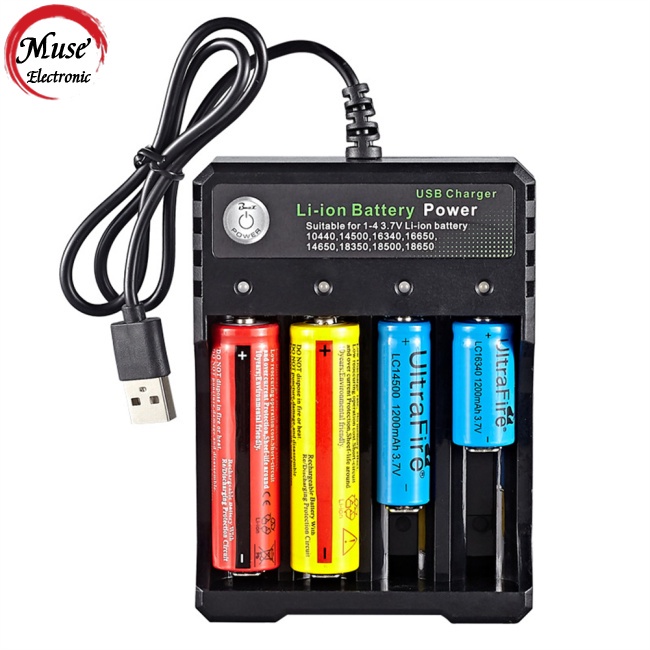 Cục Sạc Pin Lithium Hai Màu Hai Cổng Usb 4 Rãnh Cho Pin 18650