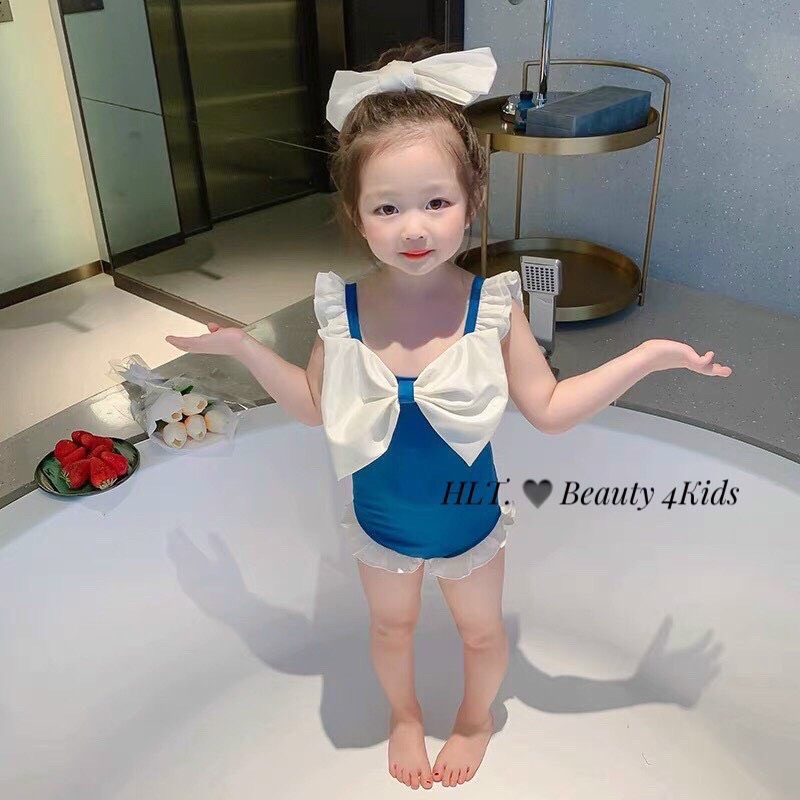 Bikini hottrend 2022 kèm nơ turban - Bộ bơi bé gái liền thân nơ ngực kèm turban