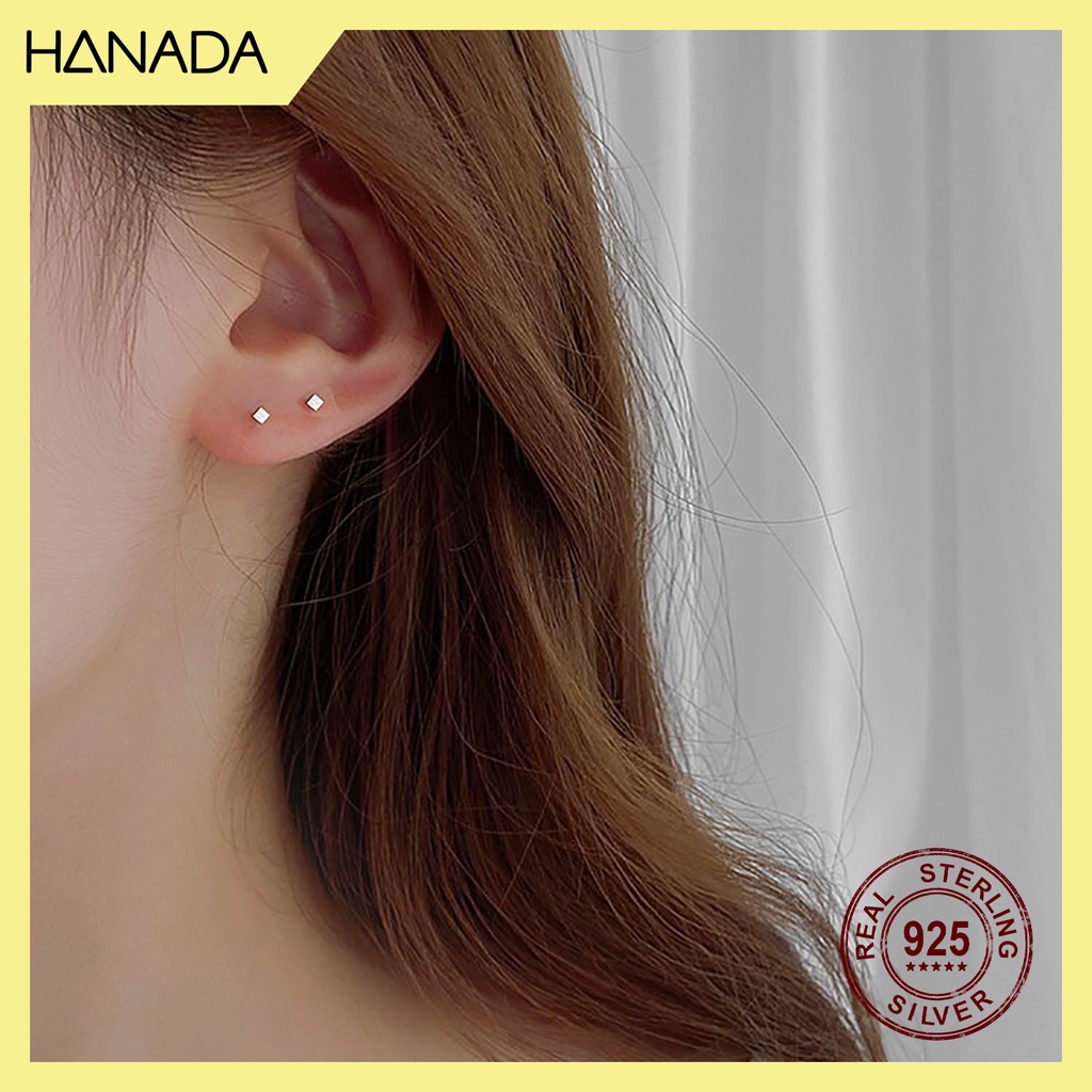 Bông Tai Bạc 925 Cao Cấp Hanada Rất Cá Tính Đeo Nhiều Lỗ Bông Nụ Bi Tròn Vuông Trơn Đơn Giản Đeo