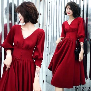 Đầm Xoè Tay Phồng Đính Nút Đẹp
