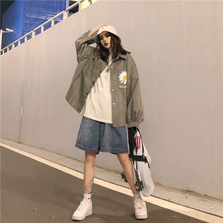 Áo sơ mi nữ kẻ caro kiểu dáng áo sơ mi in hoa cúc hello áo sơ mi nữ form rộng unisex ulzzang giá rẻ