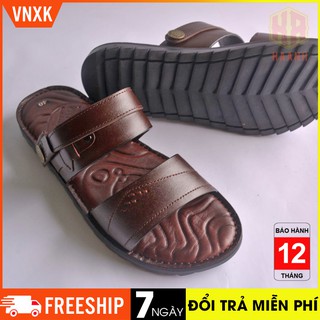 Dép da bò nam thật quai ngang cao cấp kiểu dáng đẹp màu nâu  đế cao su tuổi trung niên hàng chính hãng