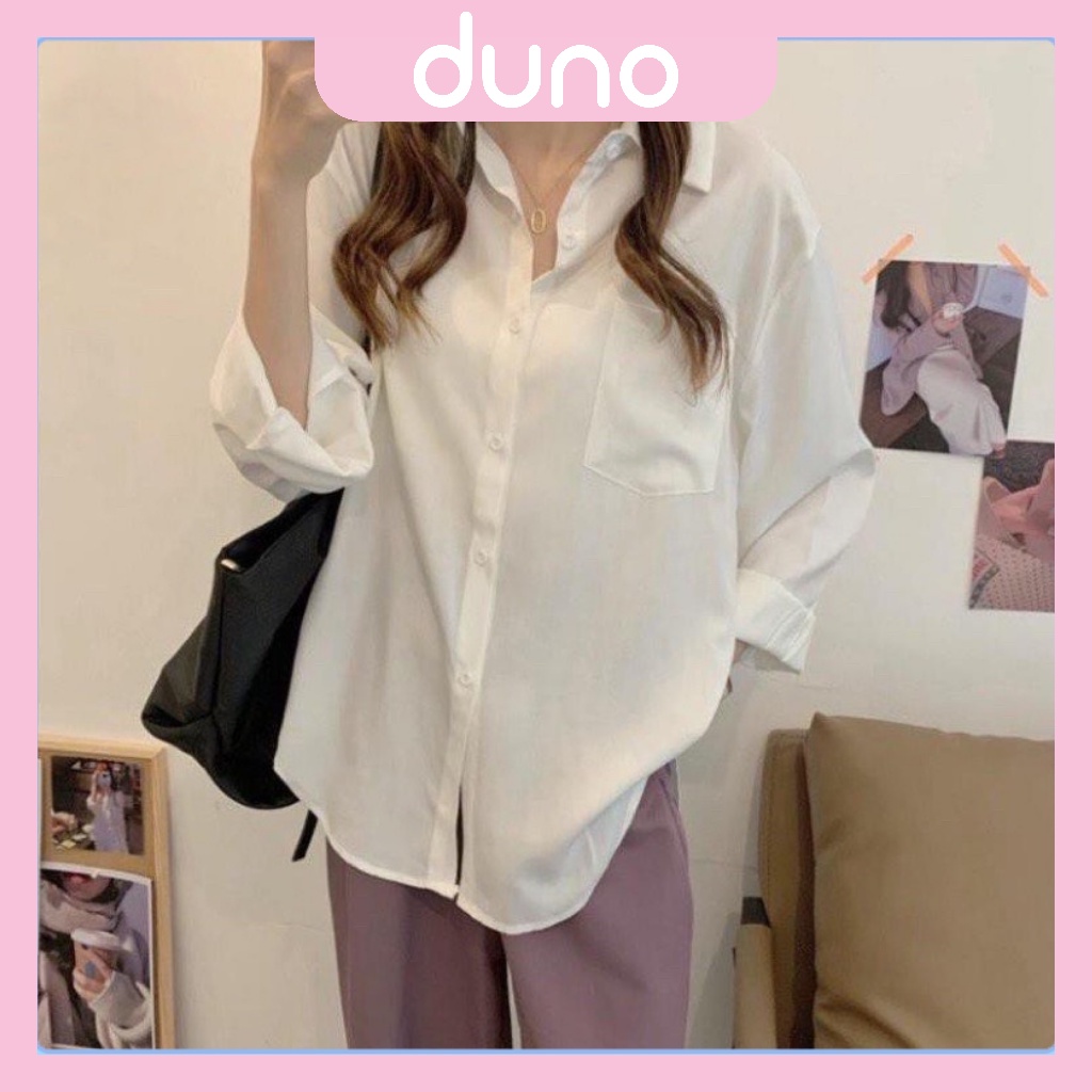 Áo sơ mi trắng nữ đi học đi làm tay dài form rộng chất đẹp DUNO - SM04
