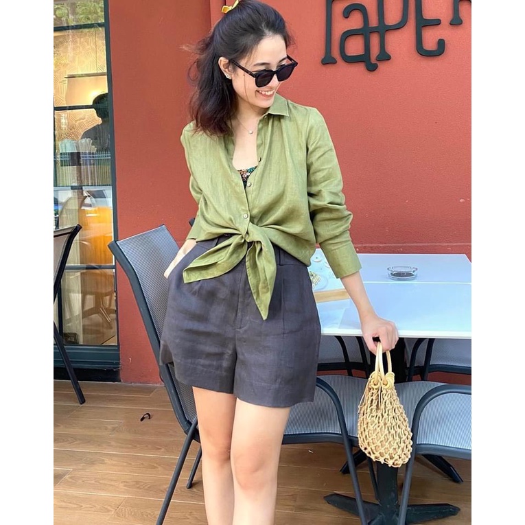 Áo sơ mi nữ dài tay form rộng Basic Linen tưng premium cao cấp