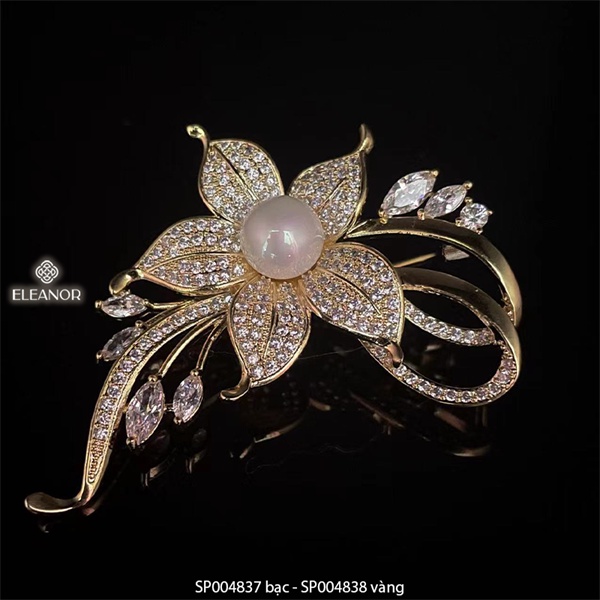 Ghim cài áo nữ Eleanor Accessories đính đá hình hoa ngọc trai nhân tạo phụ kiện thời trang 4837