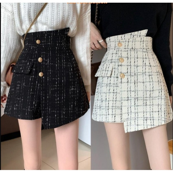 Chân váy dạ Tweed cạp lệch dáng chữ A
